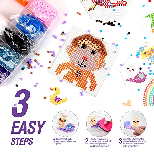 16000 Fuse Bead Kit-20 Color(5 Glow in The Dark),Small Iron,Full Size Pattern,Tweezers, Peg Boards, Ironing,Paper,Perler Beads Compatible - Thumbnail 4