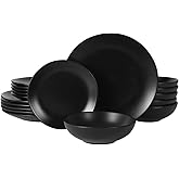Gibson Home Bethel 18 Piece Plates and Bowls Ceramic Stoneware Organic Shape Dinnerware Set (Service for 6) - Matte Black