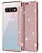 Casetego Compatible Galaxy S10 Plus Case,Glitter Shiny Bling Slim PU Leather Folio Flip Case with Card Slot & Clear Soft TPU Back Cover for Samsung Galaxy S10 Plus,Rose Gold