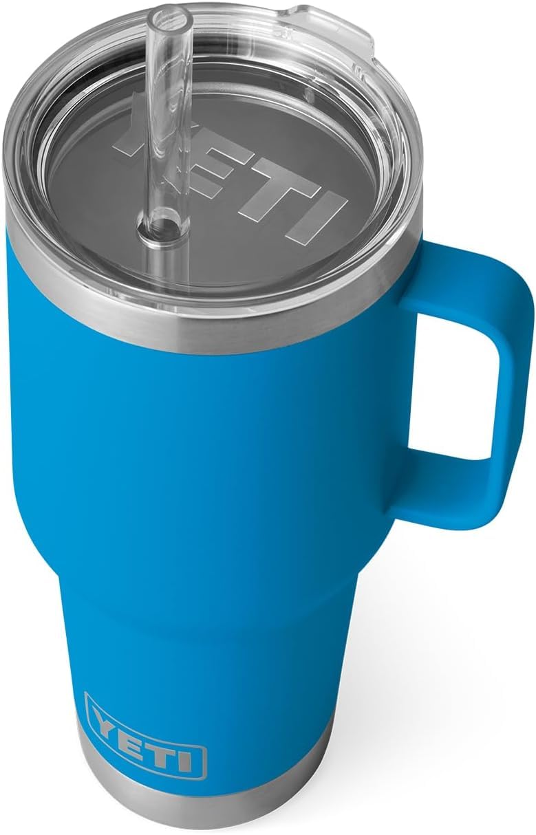 YETI Rambler Straw Mug, Stainless Steel Vacuum Insulated Mug with Stronghold Lid, Big Wave Blue, 35 oz (1 l)