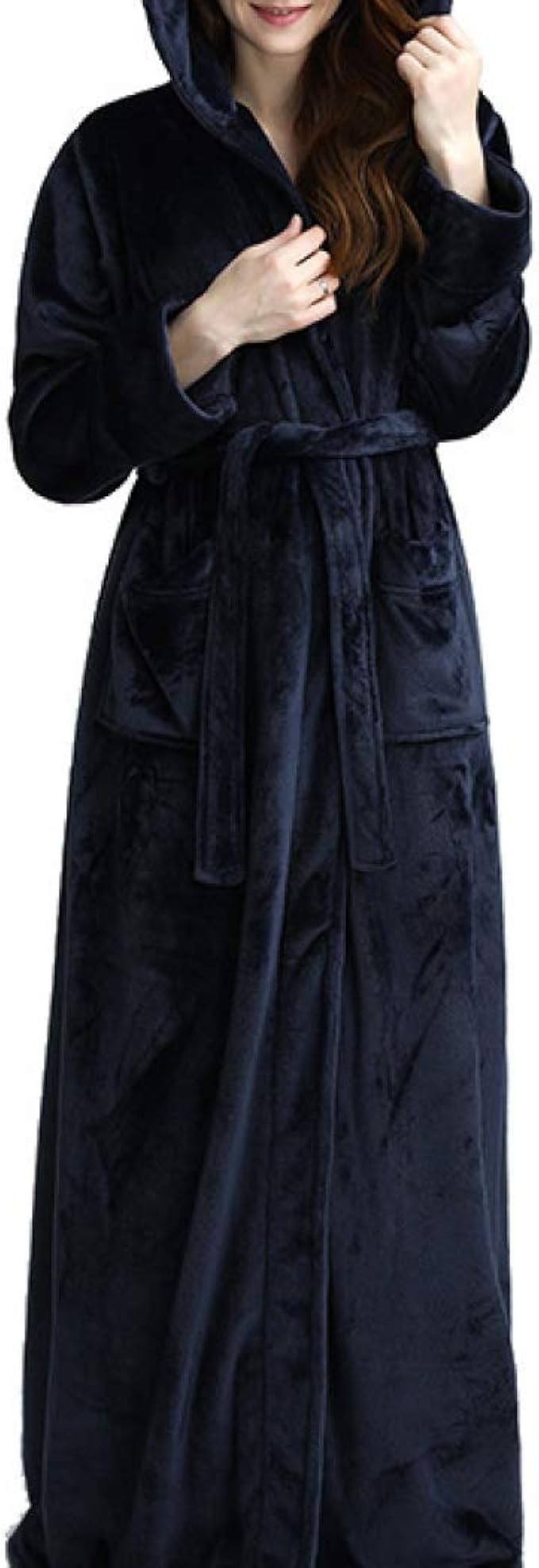 Bath Robe Plush Flannel Soft Warm Fleece Bathrobe Hooded Robe for Women