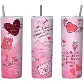 Personalize It - Valentine's Day Quotes Themed Tumbler Cup - 20 oz Stainless Steel Skinny Tumbler with Lid and Straw - Custom Insulated Mug - Optional Sports Bottle Upgrade Available