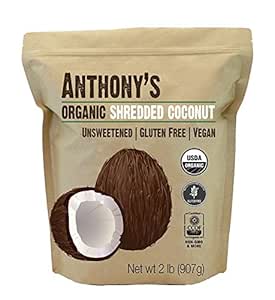 Anthony's Organic Shredded Coconut, 2 lb, Unsweetened, Gluten Free, Non GMO, Vegan, Keto Friendly