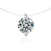 Gleejed Invisible Chain 1CT Moissanite Necklace for Women Floating Solitaire Round Pendant 16+2" Adjustable Lab Diamond Choker with Fishing Line 925 Silver Plated 18k Gold with Certificate Gift Box