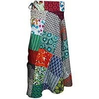 Mogul Interior Womens Boho Hippie Tie Wrap Skirt Colorful Patchwork Maxi Skirts S/M/L