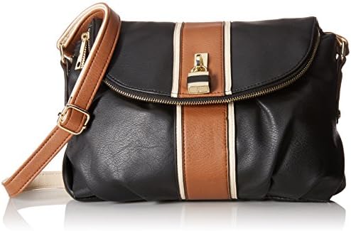 DEL MANO Flap Cross Body with Lock Hardware Bag, Black, One Size