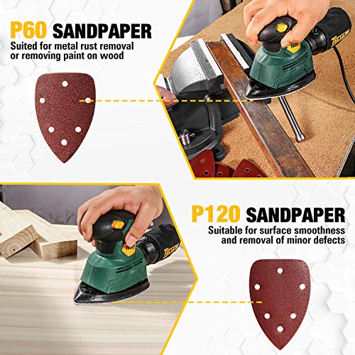 TECCPO Detail Sander, 14,000 OPM Compact Electric Sander with 12Pcs Sandpapers, Efficient Dust