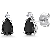 Gem Stone King 14K White Gold Black Onyx Stud Earrings for Women | 0.83 Cttw | Gemstone December Birthstone | Pear Shape 6X4MM