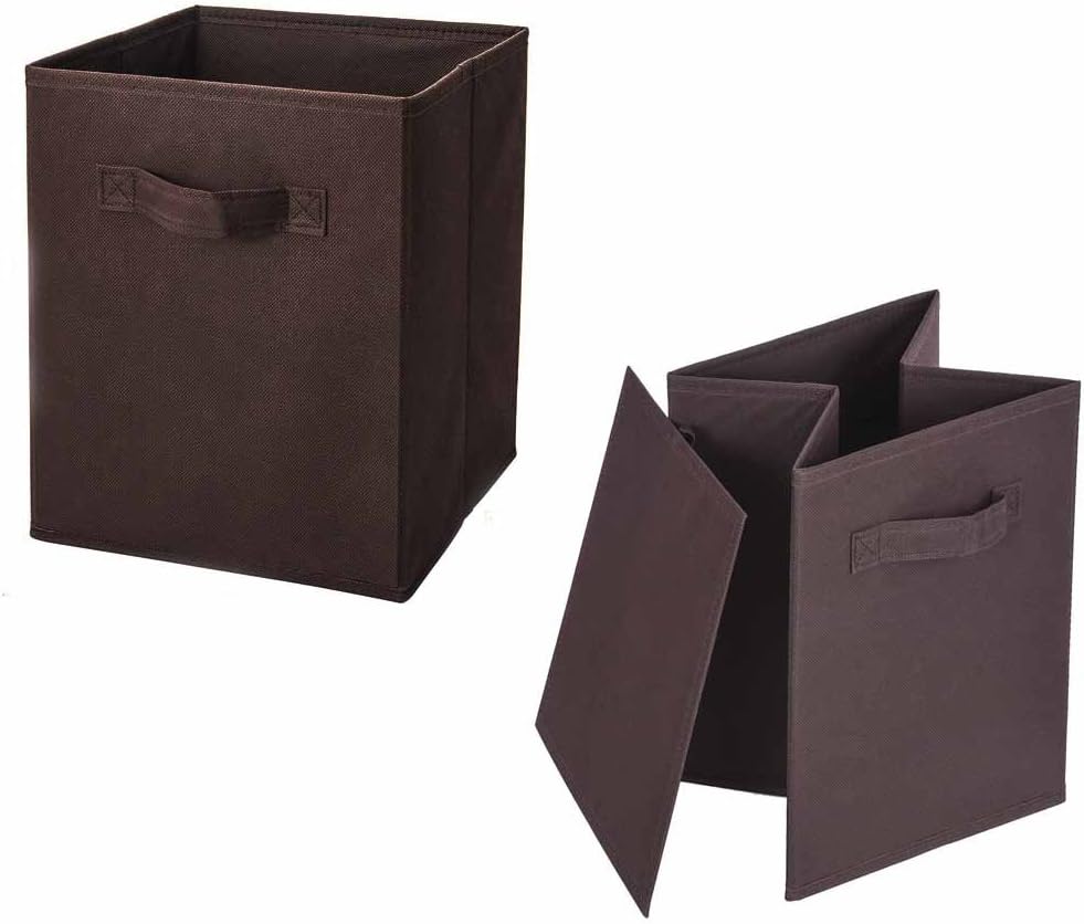 Viemode 2 pack of Fabric Foldable storage Box Drawer Cubes Unit with Handle, 28 x 27 x 27 cm for Washing Laundry, Kids Toys, Clothes, DVDs, Books, Food, Bedding, Art Coffee Brown
