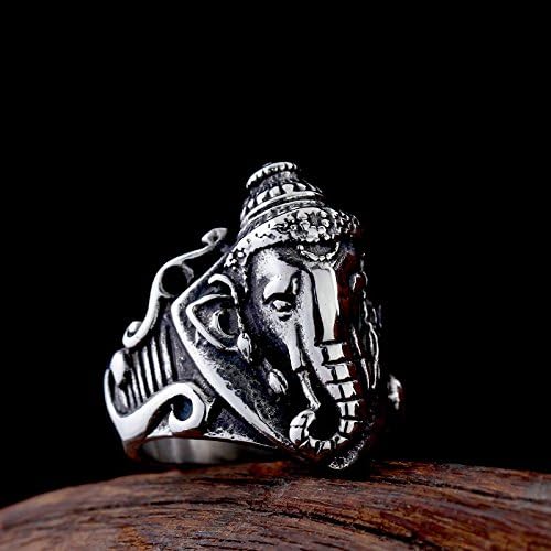TIDOO Jewelry Punk Series Mens Vintage Gothic Biker Chrome Hearts Style Elephant Ring Antique Black Silver 316L Stainless Steel Crystals Wide Cast Rock Finger Band Best Gift For Cowboy Knight Cavalier Chevalier Party Halloween Easter Day Cosplay Halley Biker Token Anniversary R723