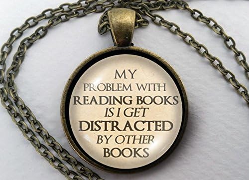 Funny Book Lover Necklace, Glass Dome Pendant, Bookish Gift, Round Text Art Cabochon Charm Jewelry, Nerd, Fandom, Geek
