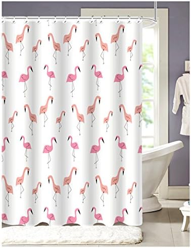 LanMeng Fabric Shower Curtain, Flamingo, White Pink (72-by-72 inches, Flamingo)