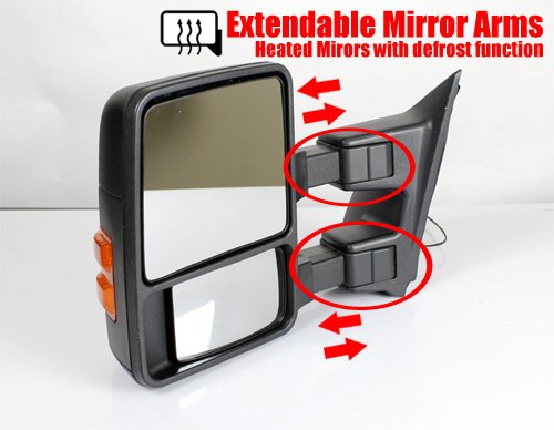 ModifyStreet Extendable Towing Mirrors with Heated Defrost & LED Turn Signal Light for 2008-2015 Ford F250/F350/F450/F550 Super Duty - 1 Pair