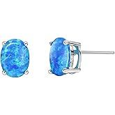 Michooyel Sterling Silver Opal Stud Earrings for Women Solitaire 6x8mm Oval Cut Opal Gemstone Earrings for Women