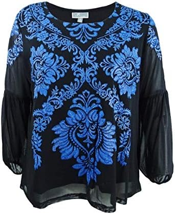 JM Collection Women's Plus Size Embroidered Mesh Top