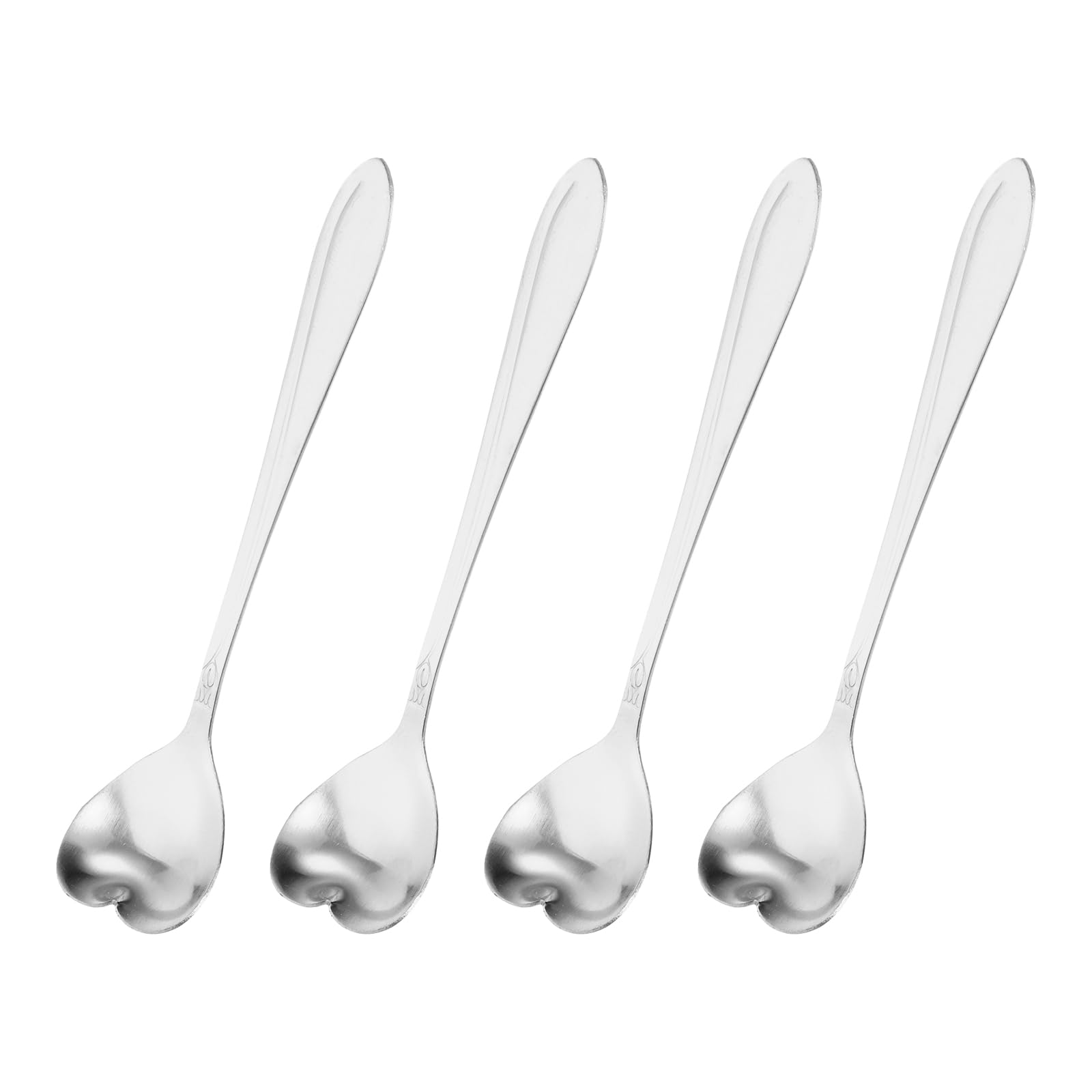 uxcell 4Pcs Stainless Steel Flower Spoons 5 Inch Heart Shape Coffee Spoon Small Teaspoon Dessert Spoon for Espresso Sugar Cake, Silver