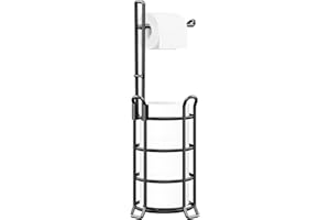 TomCare Toilet Paper Holder Toilet Paper Stand and Dispenser for 3 Spare Rolls Metal Wire Free-Standing Toilet Tissue Paper Roll Storage Shelf Bathroom Accessories Storage Organizer Black
