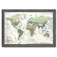 World Map Push Pin - The Nautilus World Map - Large Framed Map - Created by a Professional Geographer