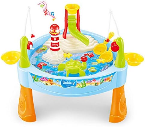Water Play Table Waterpark Summer Toys with Magnetic Hook Fishing Game Music and Light for Kids 3 Years Old,32cm(W)*27cm(H),Small Size