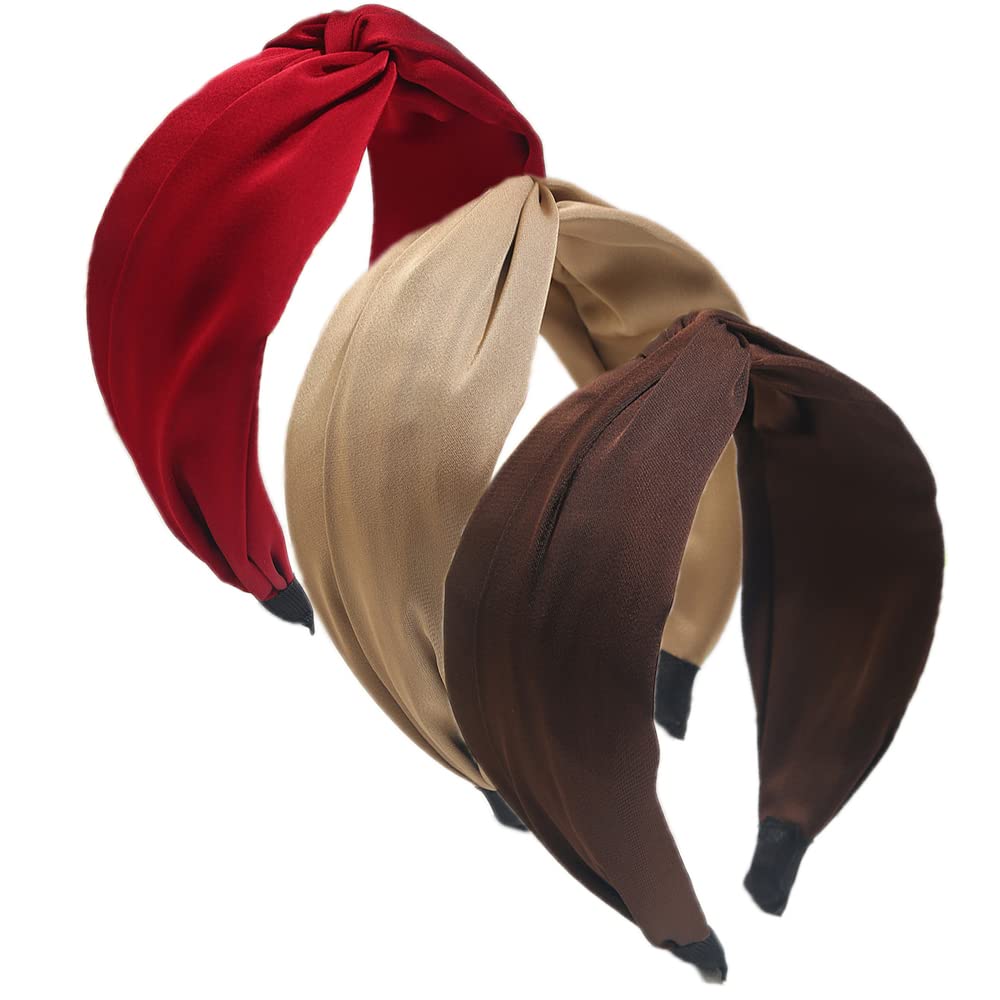 3PCS Headbands for Women's Hair Boho Wrap Tie Fashion Hairbands Elastic Twist Hair Scarf Pretty Bow Tie Hair Bands Wide Alice Hair Bands for Women Uk and Girls (Solidcolours) — image 1