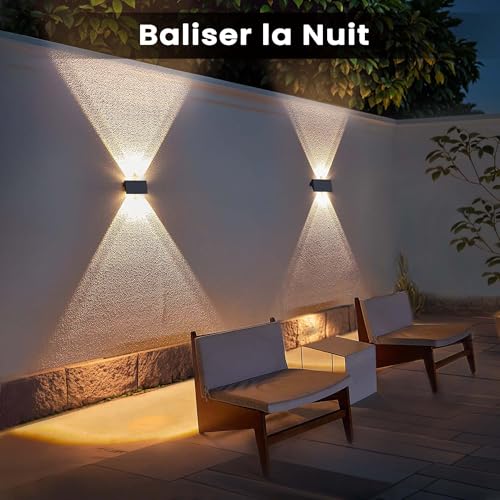 IIRARA Outdoor Solar Light, 6 Items Up & Down Solar Wall Light Warm White 1500mAh Solar Wall Lamp Outdoor IP67 Waterproof Spot Wireless 100 Lumens for Garden Fence