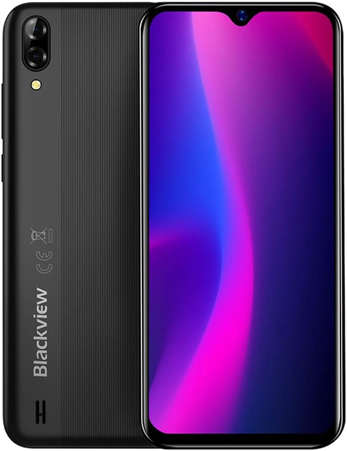 【2019】Blackview A60 3G Android 8.1 DUAL SIM-Free Mobile Phones - 6.1 inch (19.2:9) Full Screen view unlocked smartphone, Quad core 1.3GHz 1GB+16GB, 5MP+13MP dual camera, 4080mAh battery, GPS - Black