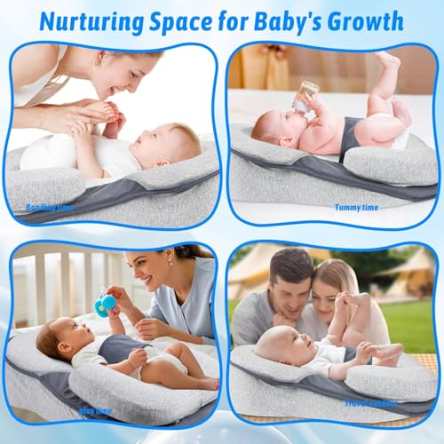 Last page® Baby Lounger Pillow for Infant Support Cushion Reflux Breastfeeding Pillow, Bottle Feeding, Tummy Time, Adjustable Baby Wedge Lounger Pillow for Reducing Spit-Up