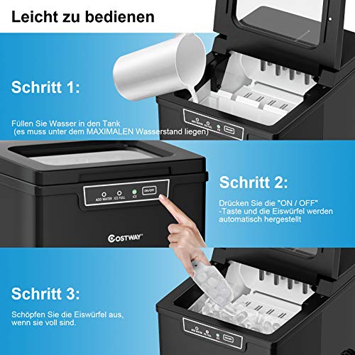 COSTWAY 1,85L Eiswürfelmaschine 12kg/24H, Ice Maker 9 Eiswürfel in 8 min, Eismaschine Eiswürfelbereiter inkl… – Bild 6