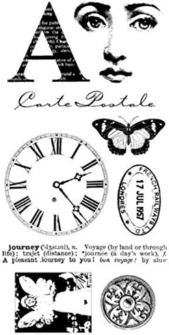 Stampington &amp; Co Time Cling Rubber Stamp Set j6223 clock postal stamp Vintage theme