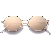 PORADAY Square Sunglasses for Women Men Retro Octagon Metal Sun Glasses Vintage Polygon Shades