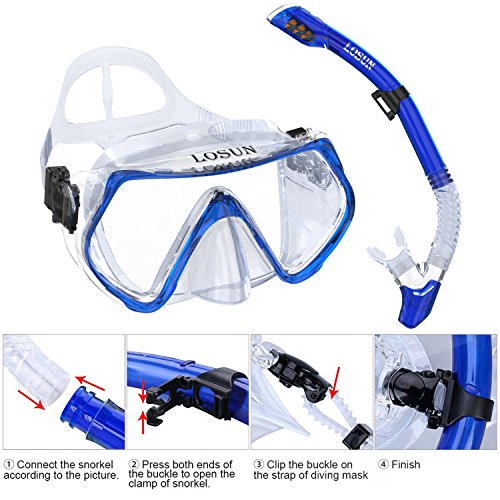 Losun Snorkel Mask Set for Adult with 2 Mouthpieces, Diving Swimming Goggles Mask Dry Snorkel Tube Set - Thumbnail 3