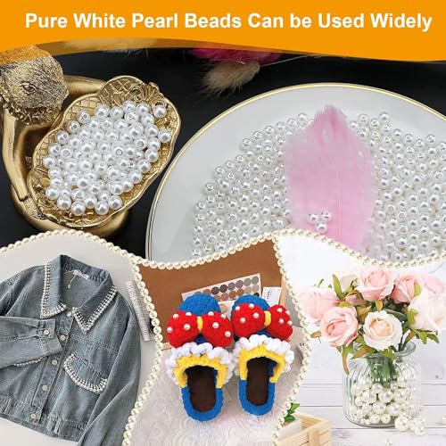 PODDU White Round Beads, 1000 Pieces, 6 mm ABS Glass Beads, Craft Beads for Jewellery Making