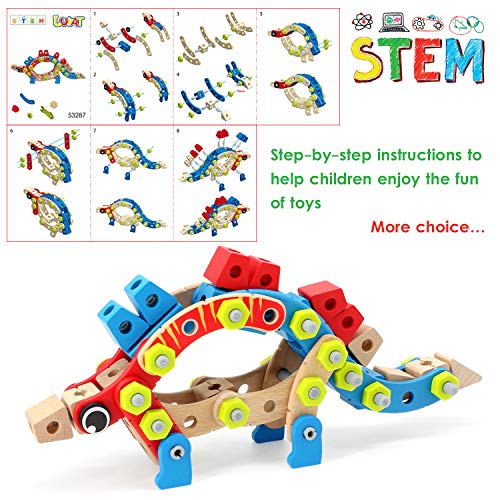 LUKAT STEM Toy for 3 4 5 6 7 Year Olds Boys, 96 PCS Wooden Building Toys for Kids, 4 in 1 Educational Kids Construction Blocks Toys, Birthday Gifts for Boy & Girl