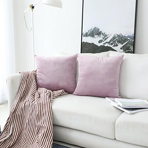 UGASA Velvet Soft Solid Decorative Square Throw Pillow Covers Set Cushion Case for Sofa/Bedroom/Car, Set of 2, 18x18 Inch, Pink Lavender
