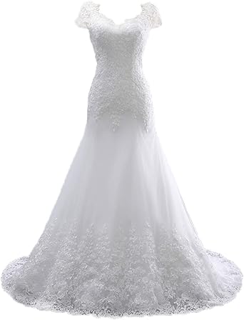 Huini Robe Dentelle Longue Femme Mariage Ceremonie Col V Robe Mariee Princesse Manches Courtes Dos Nu Plongeant Amazon Fr Vetements Et Accessoires
