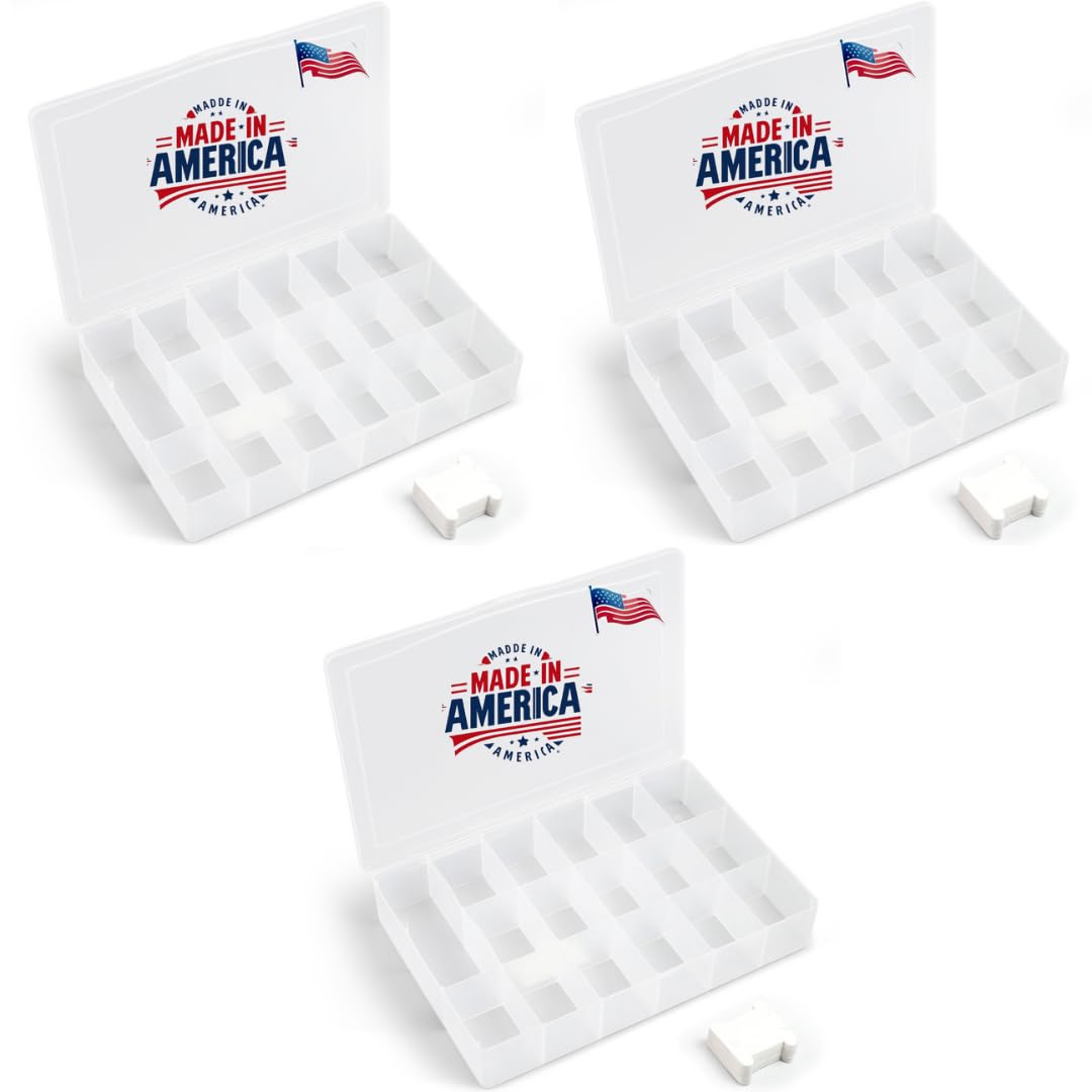 Photo 1 of 3PACK Embroidery Floss Organizer Box with 50 Cardboard Bobbins - 17 Compartments Clear embroidery thread and Beads organizer box, Snap-Tight Clear Sewing Organizer - Jewelry Bead Holder (Made in USA)