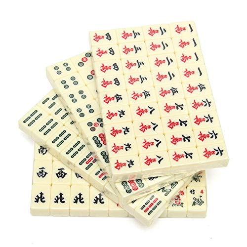 Bestmemories 144 PCS Travel Mahjong Portable Mah-jongg with Archaistic Leather Box and Manual in English for Home Party Gaming (Random Pattern of Box Delivery)