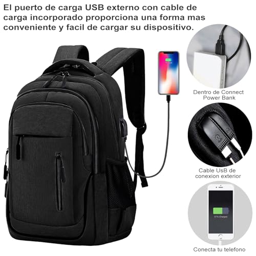 Mochila para Laptop de 17.3 pulgadas,Mochila Impermeable,Mochila de viaje extra grande para hombre y mujer,50X35X19cm，Tiene un puerto de carga USB, apto para portátiles de 17,3 pulgadas
