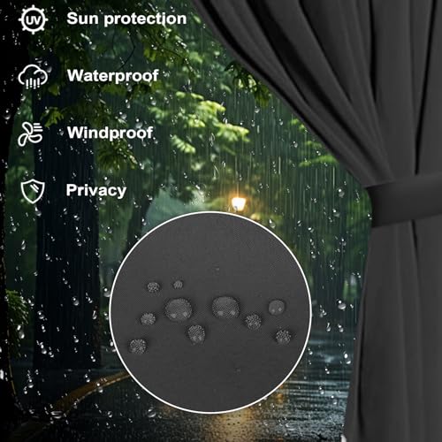 slashome 10'x12' Gazebo Curtains Outdoor Waterproof, Black Universal Replacement Curtain 4-Panels, Sidewalls with Zipper for Garden, Patio, Yard (Only Curtains)