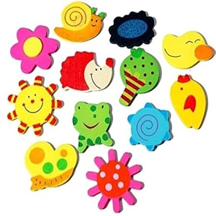 Onlineshoppee Colored Wooden Cartoon Fridge Magnets (Set of 12 Random Magnets)