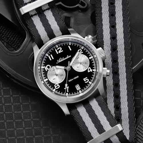ADDIESDIVE 39 MM Chronograph Watch Panda Dial Quartz VK64 Movement Synthetic Sapphire Super Lume 100 M Mens Waterproof Watches Comfortable Nylon Strap