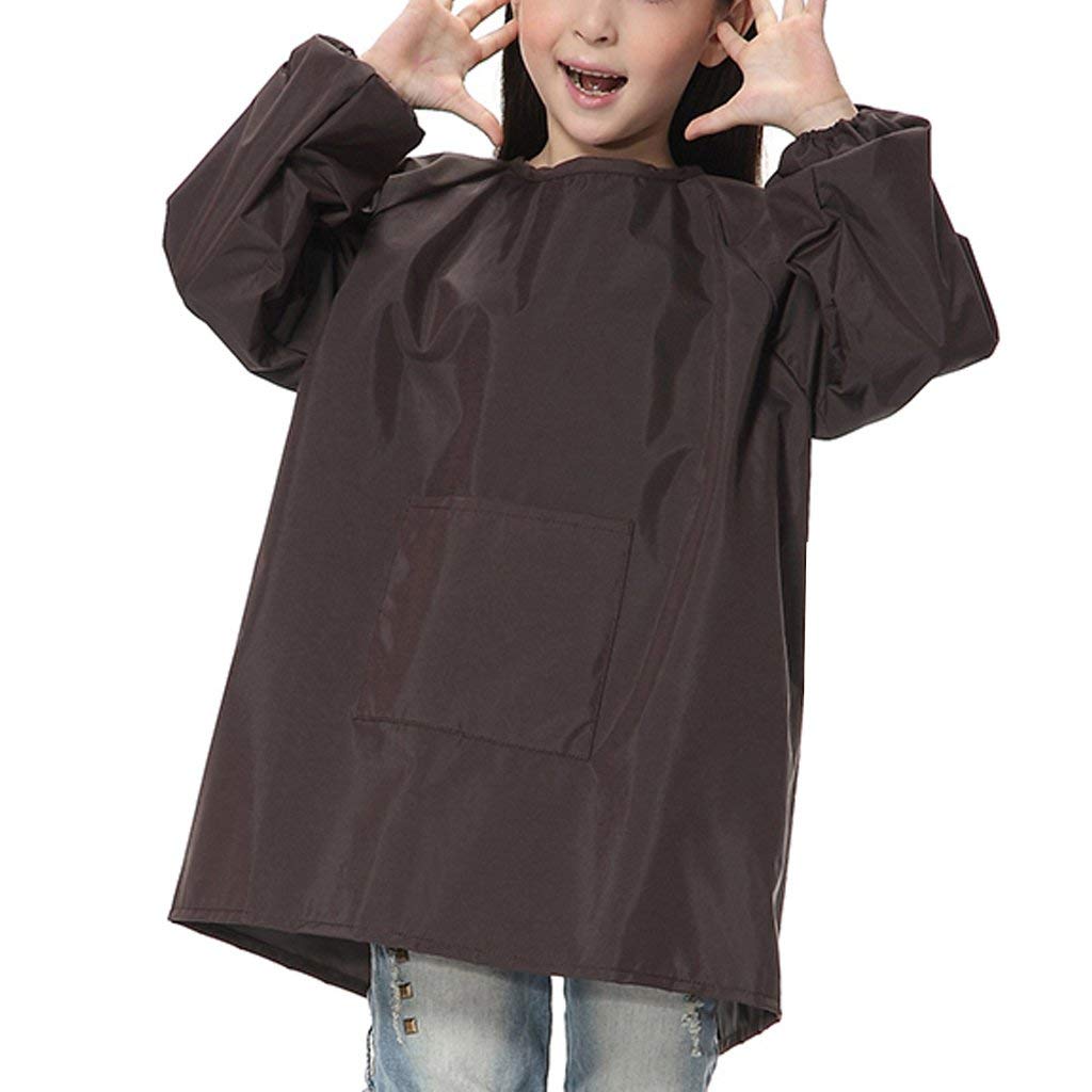 Sanmum Kids Art Smocks, Children Waterproof Artist Painting Aprons with Long Sleeve, Long Sleeve Toddler Apron (Coffee,S)
