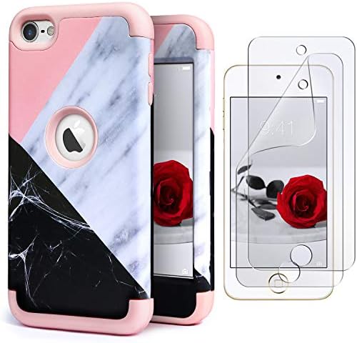 IDWELL iPod Touch 7/6/5th Generation Case with 2 Screen Protector, [Three Layer Series] Heavy Duty Protection Shockproof High Impact Protective Anti Slip Anti-Scratch Cover, Geometric Marble