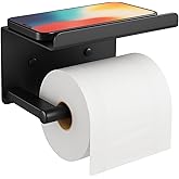 Adhesive Toilet Paper Holder - Wall-Mounted Toilet Paper Roll Holder with Phone Shelf, Rustproof No Nail Toilet Roll Holder w