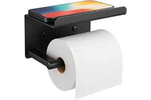 Adhesive Toilet Paper Holder - Wall-Mounted Toilet Paper Roll Holder with Phone Shelf, Rustproof No Nail Toilet Roll Holder w