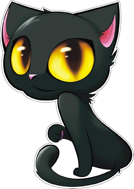 Black Cat Cartoon Kitten Cute Big Eyes Animal Art Vinyl Sticker/Printed