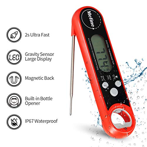Digital Instant Read Meat Food Thermometer Gravity Sensor Display with Probe and Bottle Opener- IP67 Waterproof, Magnetic Backing, Backlight and Calibration for Kitchen, Outdoor Cooking, BBQ, Grilling