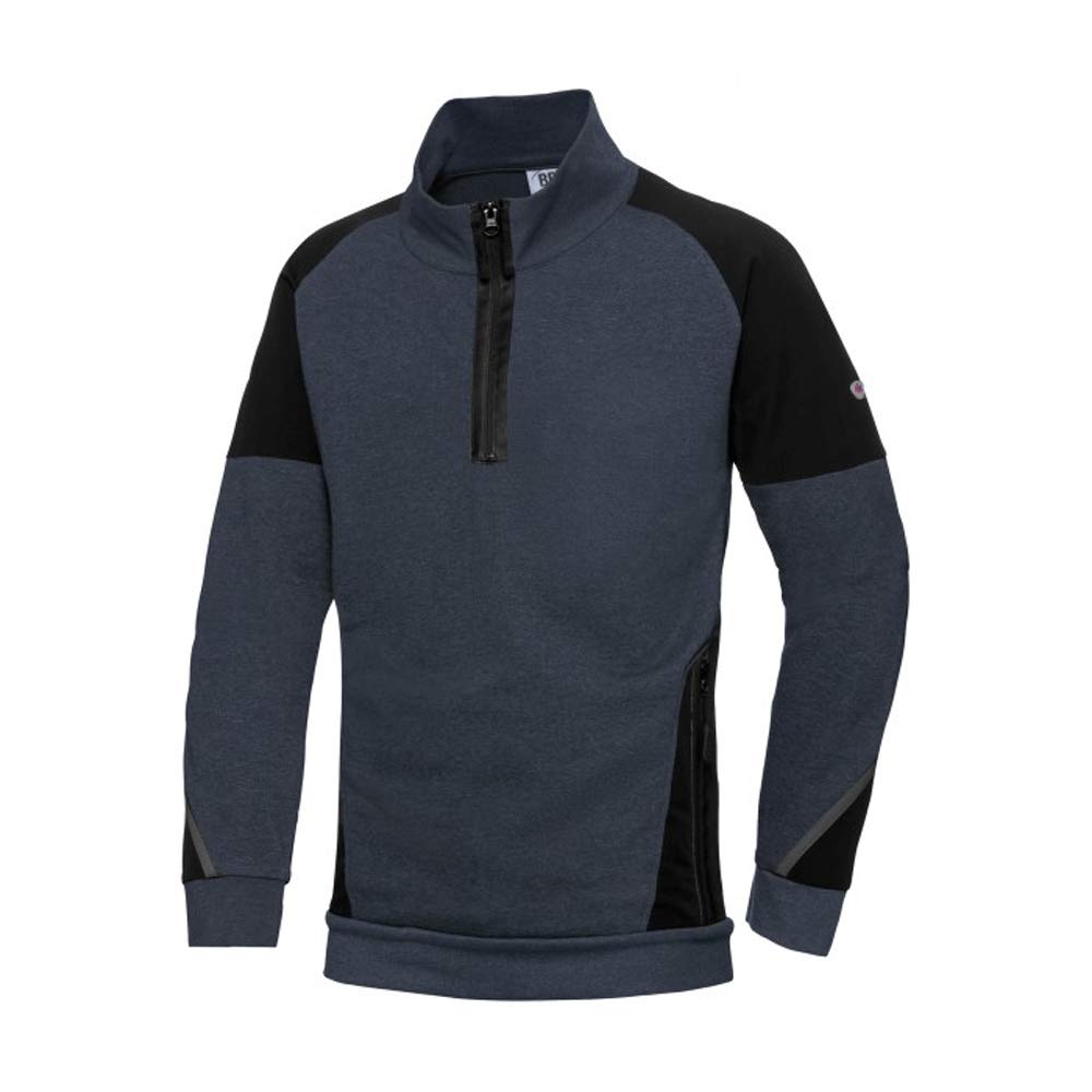 BP 1828-293-1432-2XL Stretch Men's Long Sleeve High Collar Zip 60% Cotton/40% Polyester Midnight Blue/Black, 2XL Size