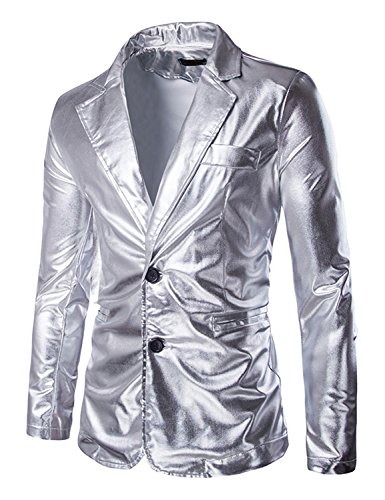 ZEROYAA Mens Geek Design Metallic Silver Blazer/Party Suit Jacket Silver Medium