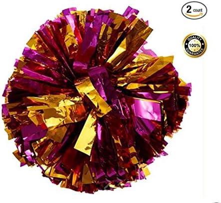 PUZINE Pack of 2 Cheerleading Metallic Foil & Plastic Ring Pom Poms Cheerleading Poms